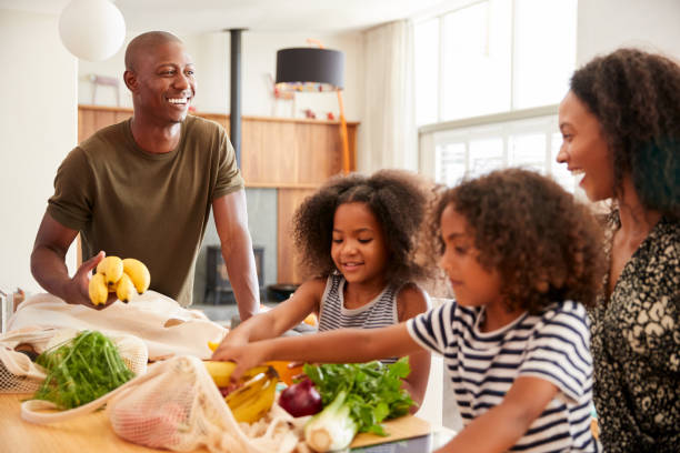 A healthy African family with vegetables