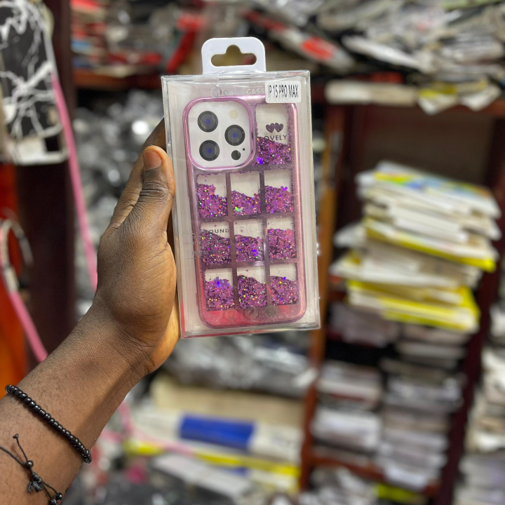pochette de protection pour Iphone 15 pro max rose girly paillette