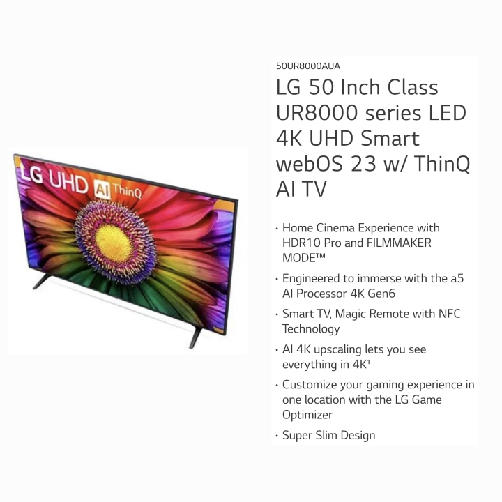 LG 50" UR8000 Series LED 4K UHD webOS ThinQ AI Smart TV