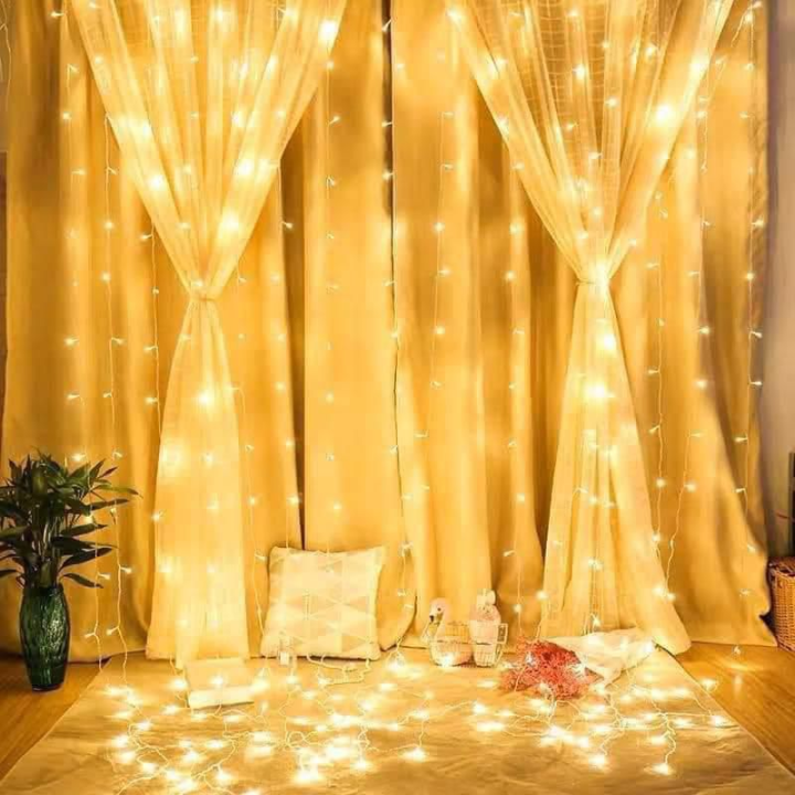 Guirlande lumineuse de rideau  3m/ 3  , 8 modes d'éclairage pour chambre à coucher, guirlande lumineuse scintillante alimentée par USB avec télécommande