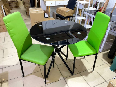 Glass table and two chairs