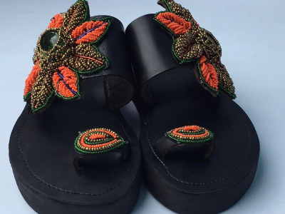 Beaded platform slippers