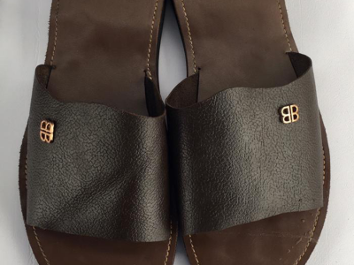 Brown leather slippers