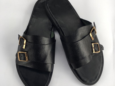 Black leather slippers
