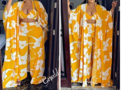 Three piece kimono , pants and crop top