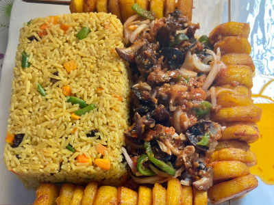 Fried Rice and Plantains with Snails