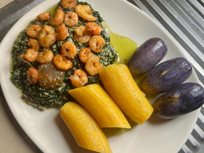 Ripe Plantain with Ndole and Plum