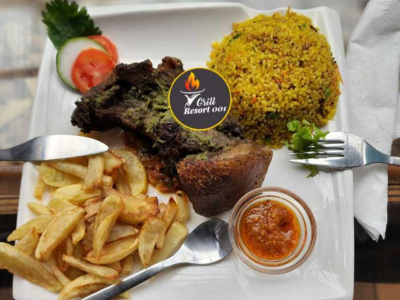Fried Rice, Porc ribs and Fries