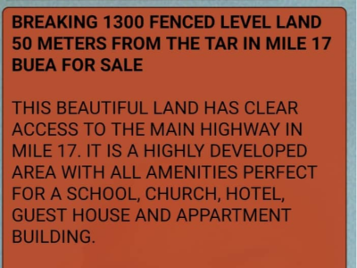 Breaking 1300 square meters Fenced Level Land