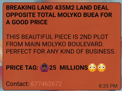 Breaking Land 435 Square Meters Land Opposite Total Molyko Buea