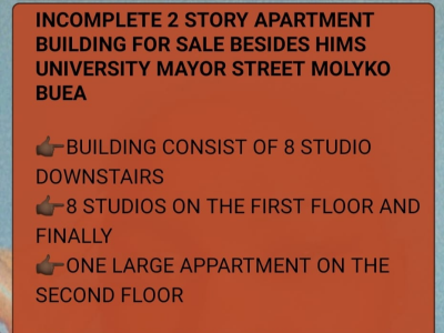 Incomplete 2 Story Appartment Building For Sale Besides HIMS University At Mayor Street Molyko Buea