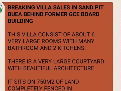 Breaking Villa Sale in Sandpit Buea Behind Former GCE Board Building