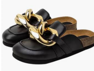 Black leather sandals slippers
