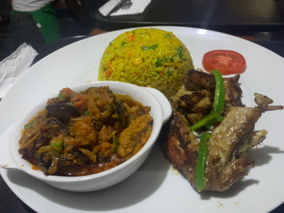 Grilled Chicken Snail Sauce and Fried Rice