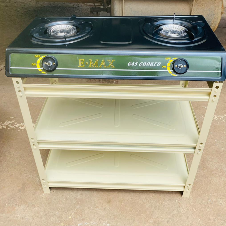 Réchaud à gaz propane à 2 brûleurs avec pied amovible , etagere de rangement