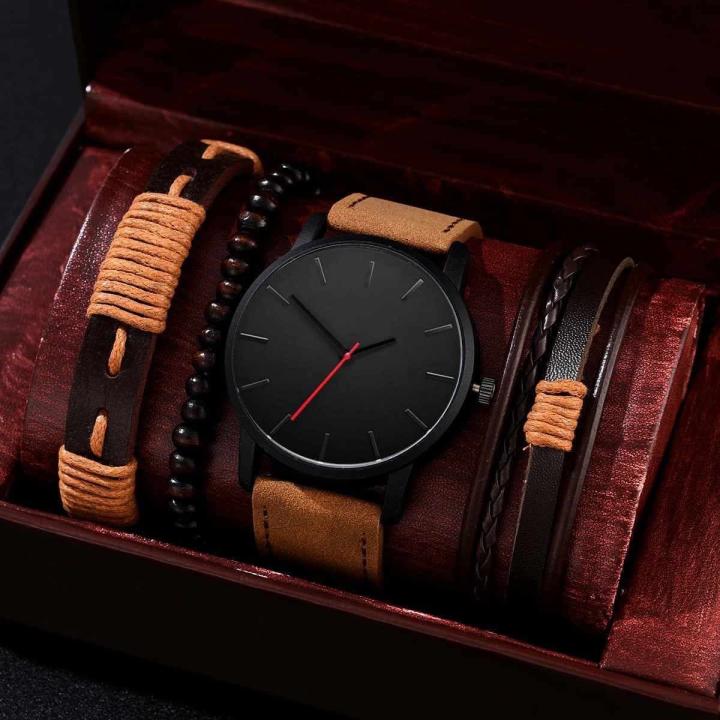 01 Montre À Quartz Décontractée mixteavec 03 Bracelets.