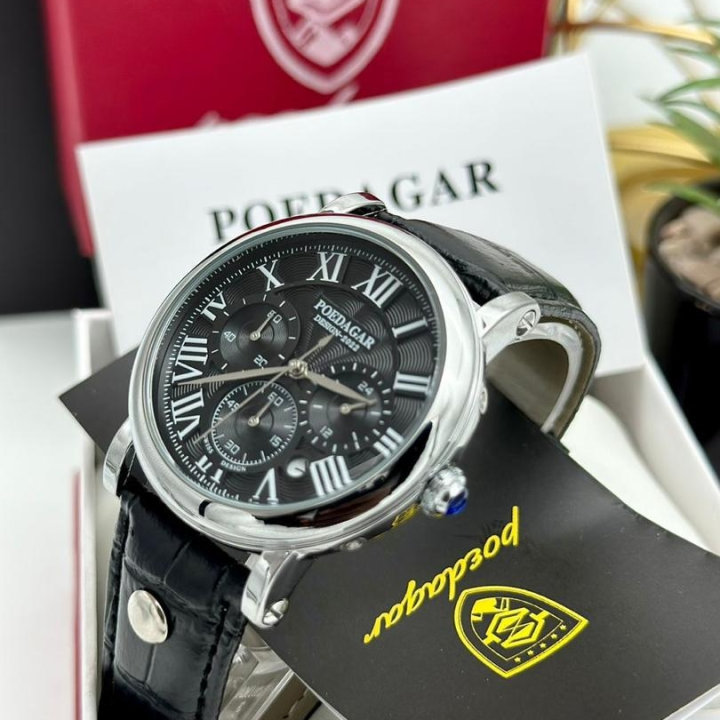 poedagar leather hand chronograh watch