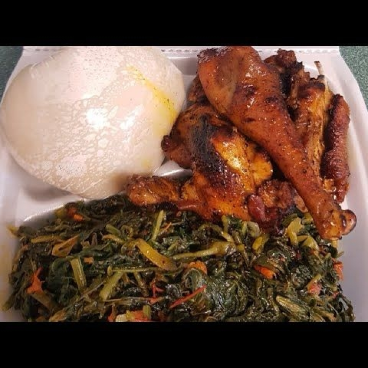 Corn fufu and vegetables