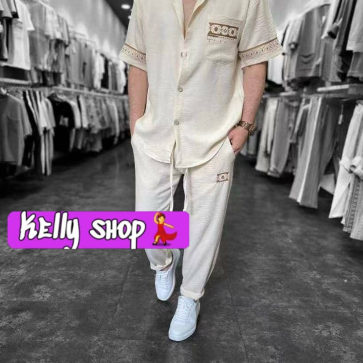 ensemble homme blanc cassé