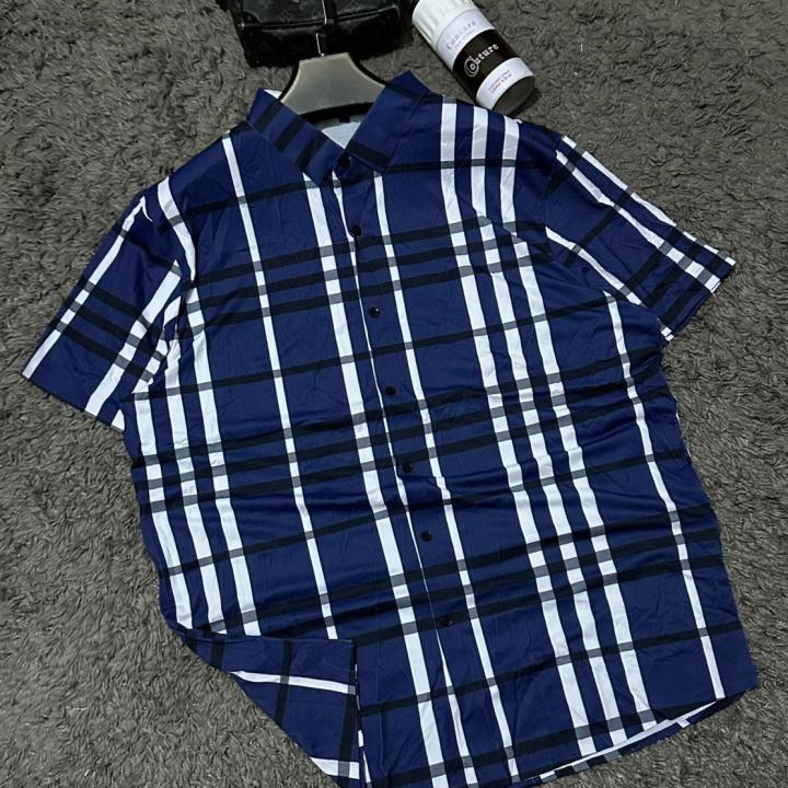 blue black check shirt