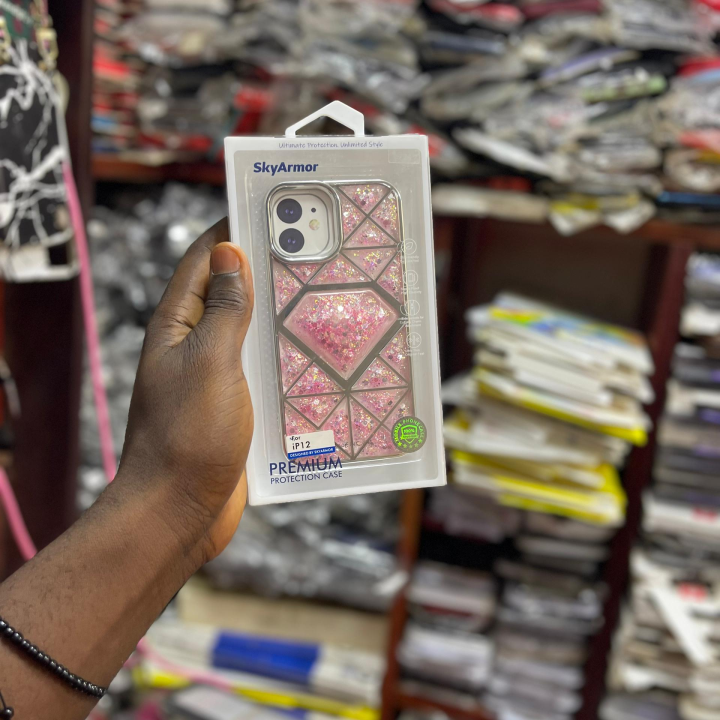 pochette de protection pour Iphone 12 rose girly paillettes