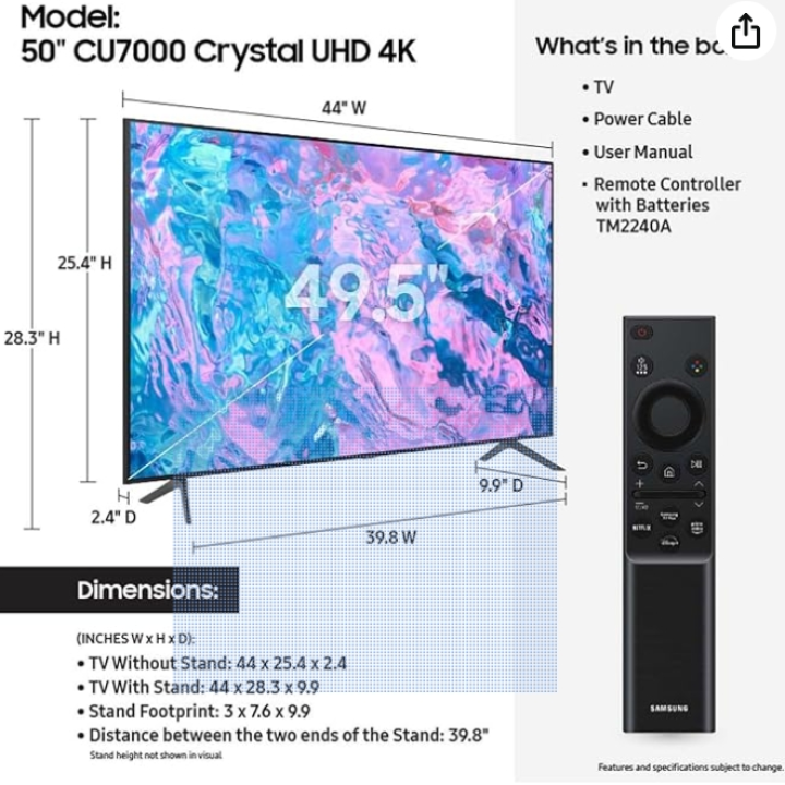Samsung 50" CU7000B Crystal UHD 4K Smart TV