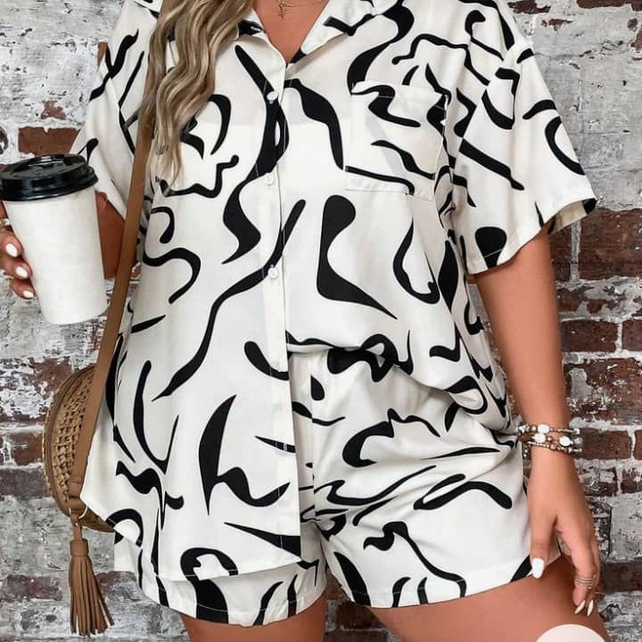 ensemble femme (culotte et haut avec motif blanc noir)