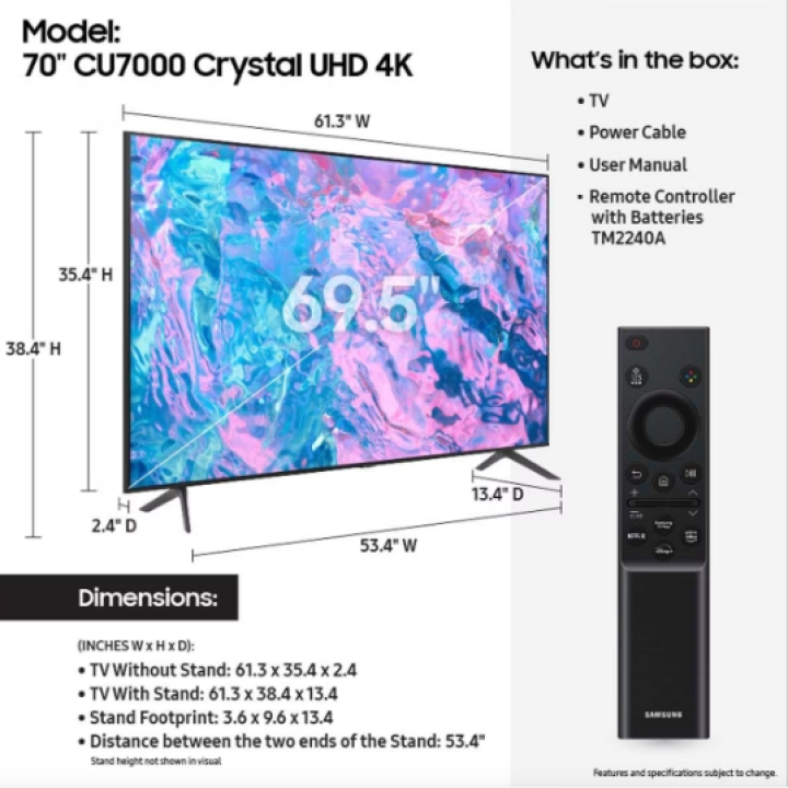 Samsung 70" CU7000B Crystal UHD 4K Smart TV