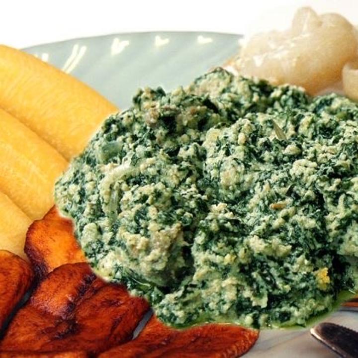 Miondo/plantain(fried or boiled) and ndole