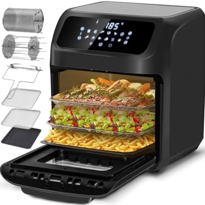 LLIVEKIT 12L Large Air Fryer Oven, 1800W Family Size Digital Air Fryer with Rotisserie, Dehydrator, 12 Presets, 90 Minutes Timer, Preheat & Reheat Oil Less for Fry Roast Bake Grill (21 Recipe