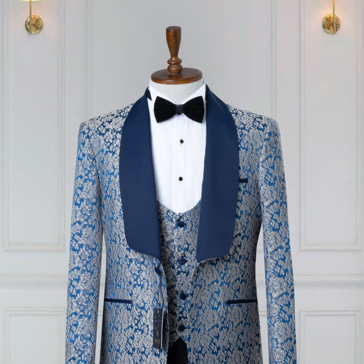 Costume Pour Homme, 3 Pièces Jacquard Élégant Costume De Smoking Coupe Slim, Pour Banquet De Mariage Formel Fête Hôte Costume Veste Pantalon Costume