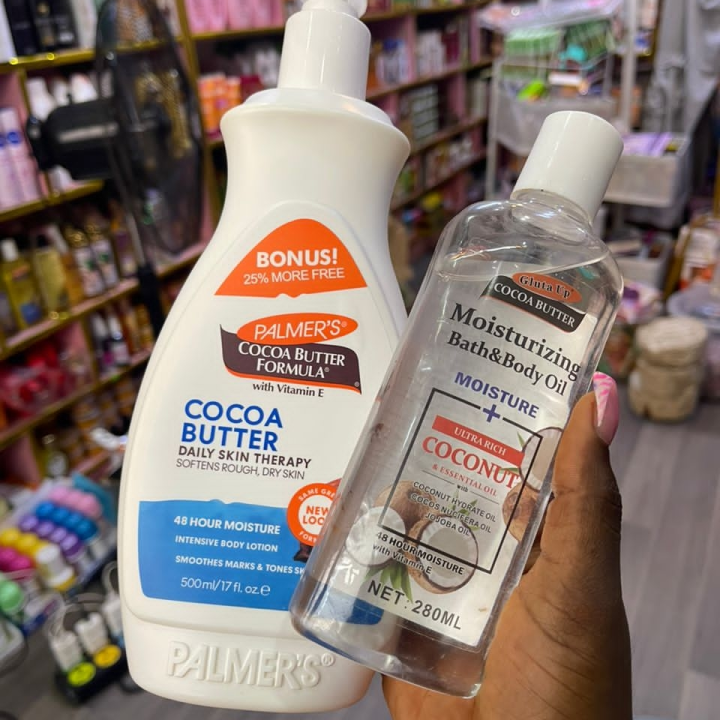 Palmer's coco butter body lotion and body oil