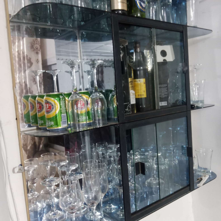 wall glass bar with mirrors