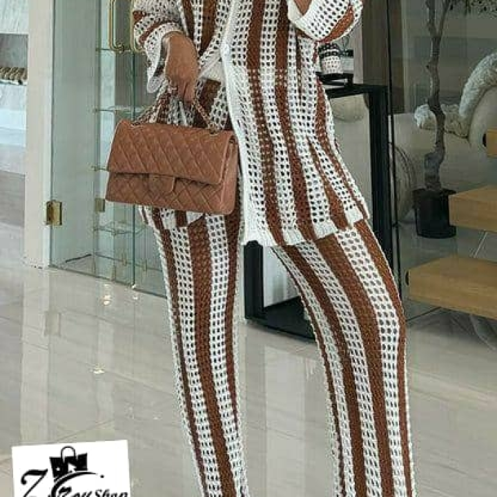 ensemble en laine marron blanc