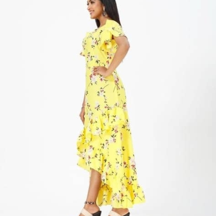 robe fleurie jaune en soie