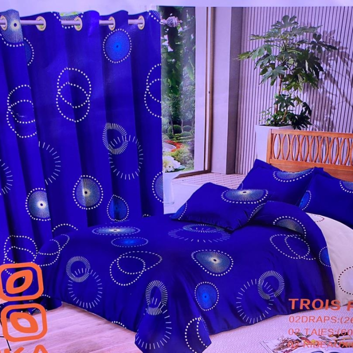 draps housse en cotton, deux rideaux